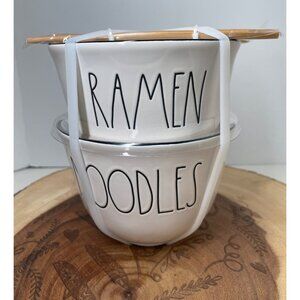 Rae Dunn Ceramic Ramen Bowl Set W/ Bamboo Chopsticks Microwave Safe NEW!